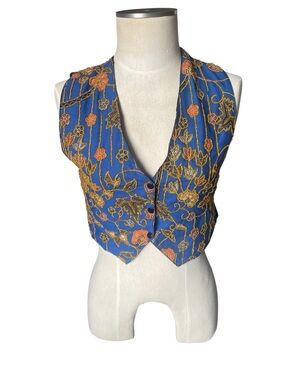 Beaded Floral Blue Vest